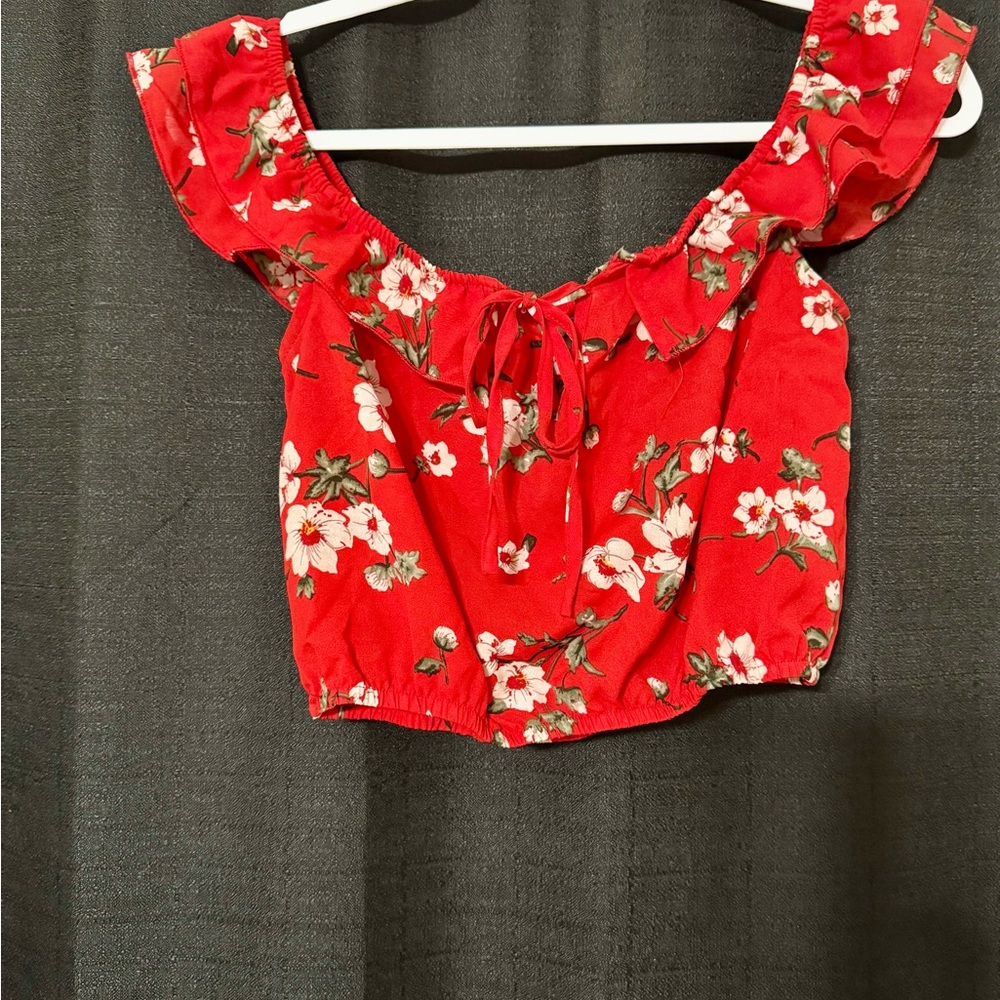 Red Sleeveless Ruffled Crop Blouse